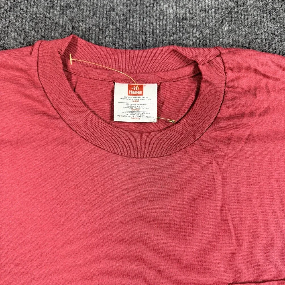 Hanes Mens Large Red Pocket T Shirt 100% Cotton Short Sleeve Crew Neck Basic Tee
